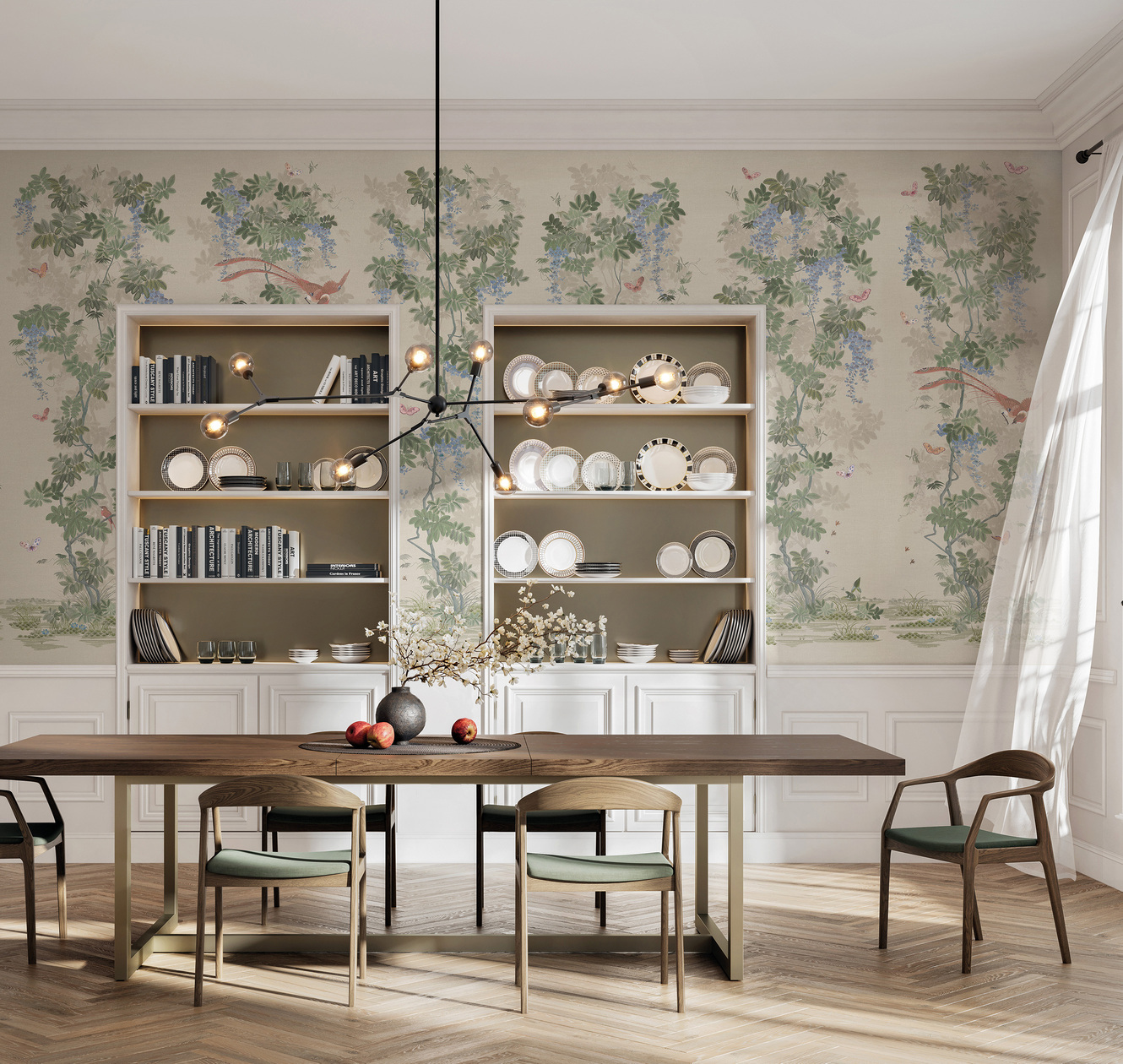 Панно Loymina Панорама Шинуазри: райский сад PNR3 001/1 3×1 фото в интерьере